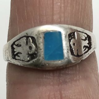 Vtg Native Sterling Silver Navajo Inlay Turquoise Ring Sz 7.  5 Thunderbird 3.  9g