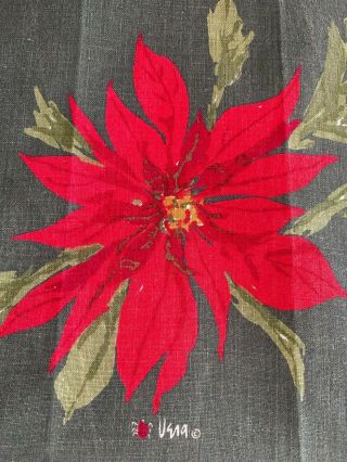 Vera Neumann Vintage Christmas Green/red Poinsettia Linen Tea Towel