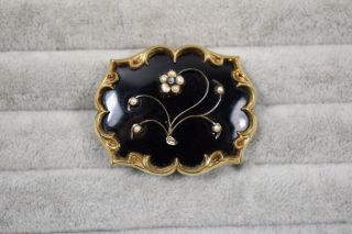 Antique Early Victorian Black Enamel Mourning Brooch