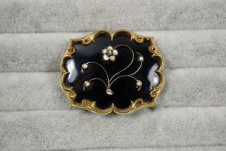 Antique Early Victorian Black Enamel Mourning Brooch 2
