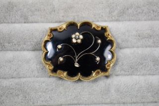 Antique Early Victorian Black Enamel Mourning Brooch 3