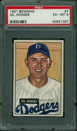 1951 Bowman 7 Gil Hodges Brooklyn Dodgers Psa 6 Sharp Card