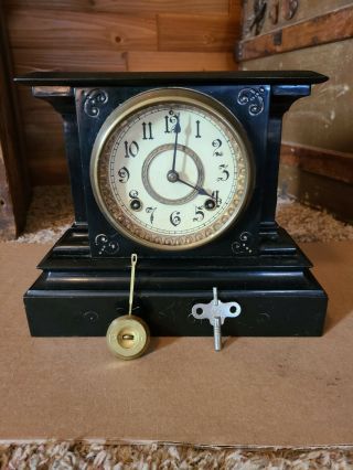 Antique Ansonia Cast Iron Mantle Clock With Key