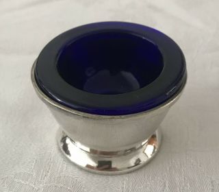 Vintage Silver Plated Salt Cellar & Blue Glass Liner By Mappin & Webb