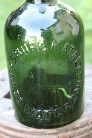 Antique Gettysburg Katalysine water bottle,  green glass full of bubbles no chips 2