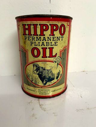 Antique Vintage Hippo Permanent Pliable Oil Quart Tin Can