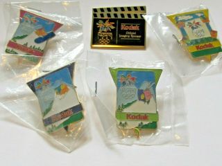 5 Vintage 1998 Nagano Olympics Kodak Pins Badges - Snowlets Mascots Clapboard