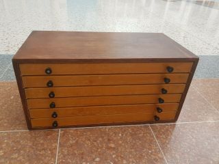 Vintage Wooden Display Box With 6 Drawers