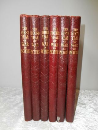 Vintage The War In Pictures First To Sixth Year Volumes Ww2 History Book Set