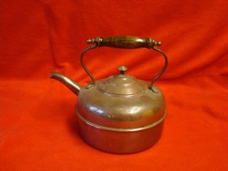 Vintage Solid Copper Kettle With Lid & Wooden Handle