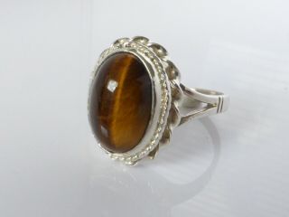 Fine Lovely Chunky Vintage 1981 Sterling Silver & Tigers Eye Ring Uk Size P 5g