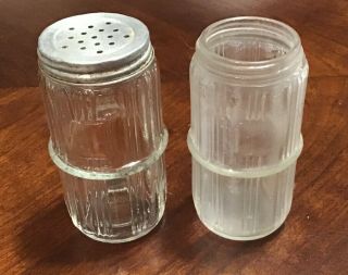 2 Vintage Hoosier Cabinet Ringed Glass Spice Jars Triple Skip Design - 1 Lid