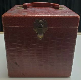 Platter Pak Style Vintage Red Pattern 7 " Vinyl Carrying Case Wooden