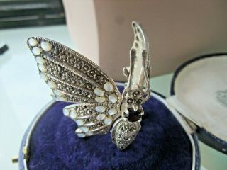 VINTAGE SILVER and MOONSTONE BUTTERFLY BROOCH - large articulated brooch 2