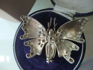 VINTAGE SILVER and MOONSTONE BUTTERFLY BROOCH - large articulated brooch 3