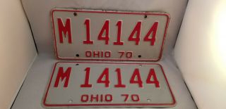 Vintage 1970 Ohio License Plate Set Pair M14144,  Muscle Car Rat Rod