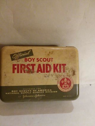Vintage Official Boy Scout First Aid Kit Metal Tin,  By Johnson & Johnson