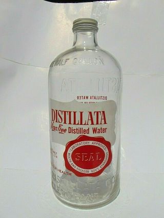 Vintage Distillata Virus Distilled Water Glass Half Gallon Bottle $9.  95