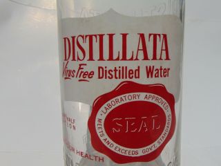 vintage DISTILLATA virus DISTILLED WATER glass HALF GALLON bottle $9.  95 2