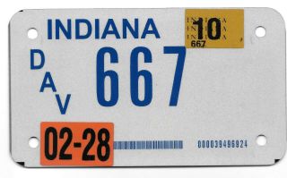 2010 Indiana Disabled Veteran Dav Motorcycle License Plate Low 667