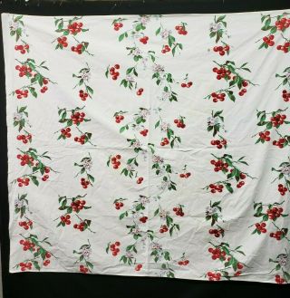 Vintage Tablecloth Cotton Printed Red Cherries Wilendur 50s Era 48x54 " Estate