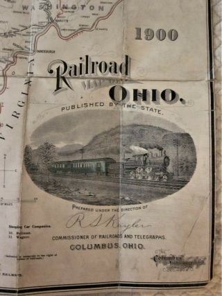 Antique 1900 Linen - Backed Folding Map of all of the Railways in Ohio,  Hardcover 2