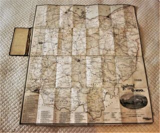 Antique 1900 Linen - Backed Folding Map of all of the Railways in Ohio,  Hardcover 3