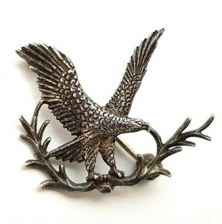Vintage Jewellery Solid Silver Eagle On A Branch Brooch