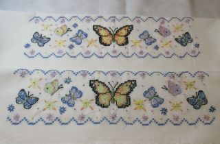 Vintage Embroidered Butterfly Floral / Flower Pillow Cases