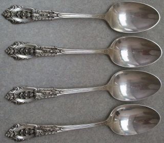 Set Of 4 Wallace Rose Point Sterling Tea Spoons Teaspoons 6 Inches