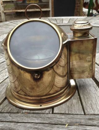 Antique Brass Ships Gimbal Compass In Housing With Side Gas Ligjt
