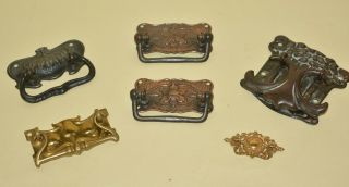 Various Antique Vintage Art Nouveau Drawer Handles Brass & Copper Furniture