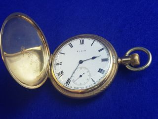 2: Antique 1920s Crown Wind Elgin Natl Watch Company Gp Full Hunter Pocket Watch