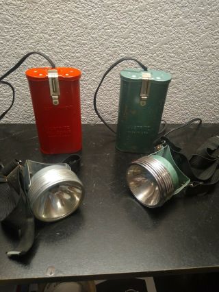 2 Vintag Justrite Portable Electric Mining Headlight Lantern No.  1904