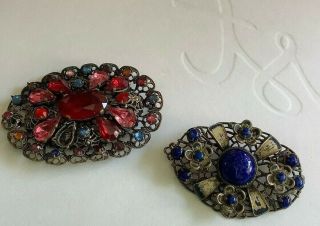 Vintage Jewellery Art Deco Czech Filigree Rhinestone Brooches X 2 Lovely A/f