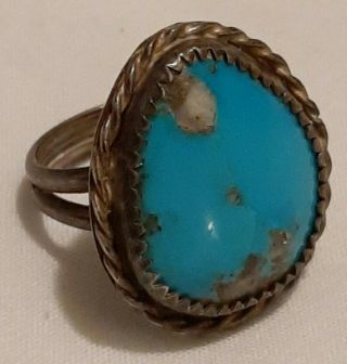 Navajo Old Pawn Vintage Deep Turquoise Teardrop And Sterling Silver Ring Size 5