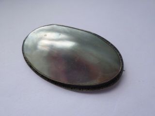 Large Antique Victorian Or Edwardian Mother Of Pearl Brooch In Silver Mount
