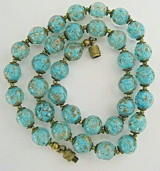 Vintage Czech Art Deco Green Glass Bead Necklace,  C 1930