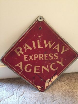 Antique/vintage Railway Express Agency Sign - Metal Edge Cardboard Double Sided