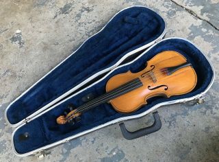 Vintage Violin W/ Case.  Antique Fiddle.  Unmarked.  Mystery Maker.  1/4 Size.