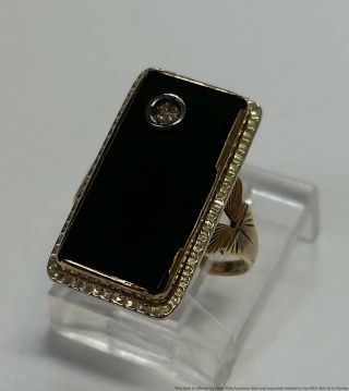Antique Art Deco 14k Gold Black Onyx Diamond Long Ladies Ring Size 2.  5