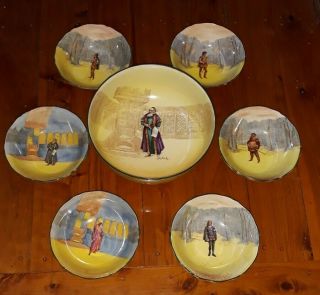 Antique Royal Doulton Shakespeare Series Bowl Set Of 7