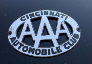 C1930s Cincinnati Ohio Porcelain Aaa Automobile Club License Plate Topper Badge