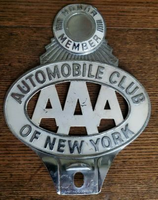 Vintage Aaa Automobile Club Of York Honor Member License Plate Topper Badge