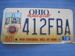 1997 Ohio License Plate.  Pro Football Hall Of Fame.