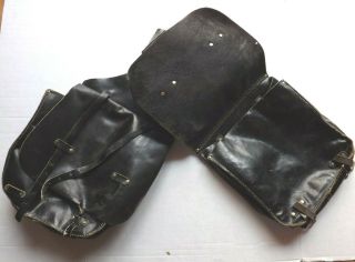 Vintage Black Patent Leather Saddle Bags Horse Motorcycle Distressed