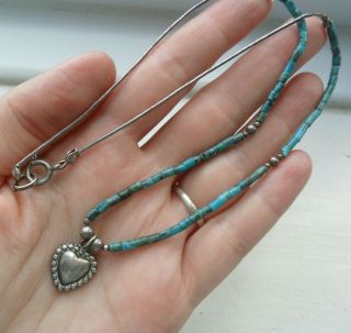 Vintage Jewellery Silver 925 Turquoise Heart Pendant Navajo ? Necklace