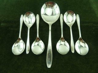 6 Vintage Fruit Spoons & Serving Spoon Epns Silver Plated 1