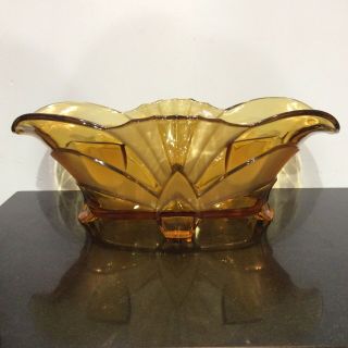 Art Deco Amber Pressed Glass Trough Boat Vase Vintage Pretty
