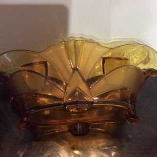 Art Deco Amber Pressed Glass Trough Boat Vase Vintage Pretty 3